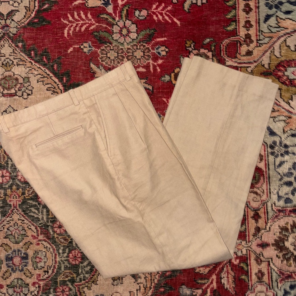 Vintage Orvis Mens Pants 38 Tan Pleated 100% Cotton Made in USA Sueded Chinos